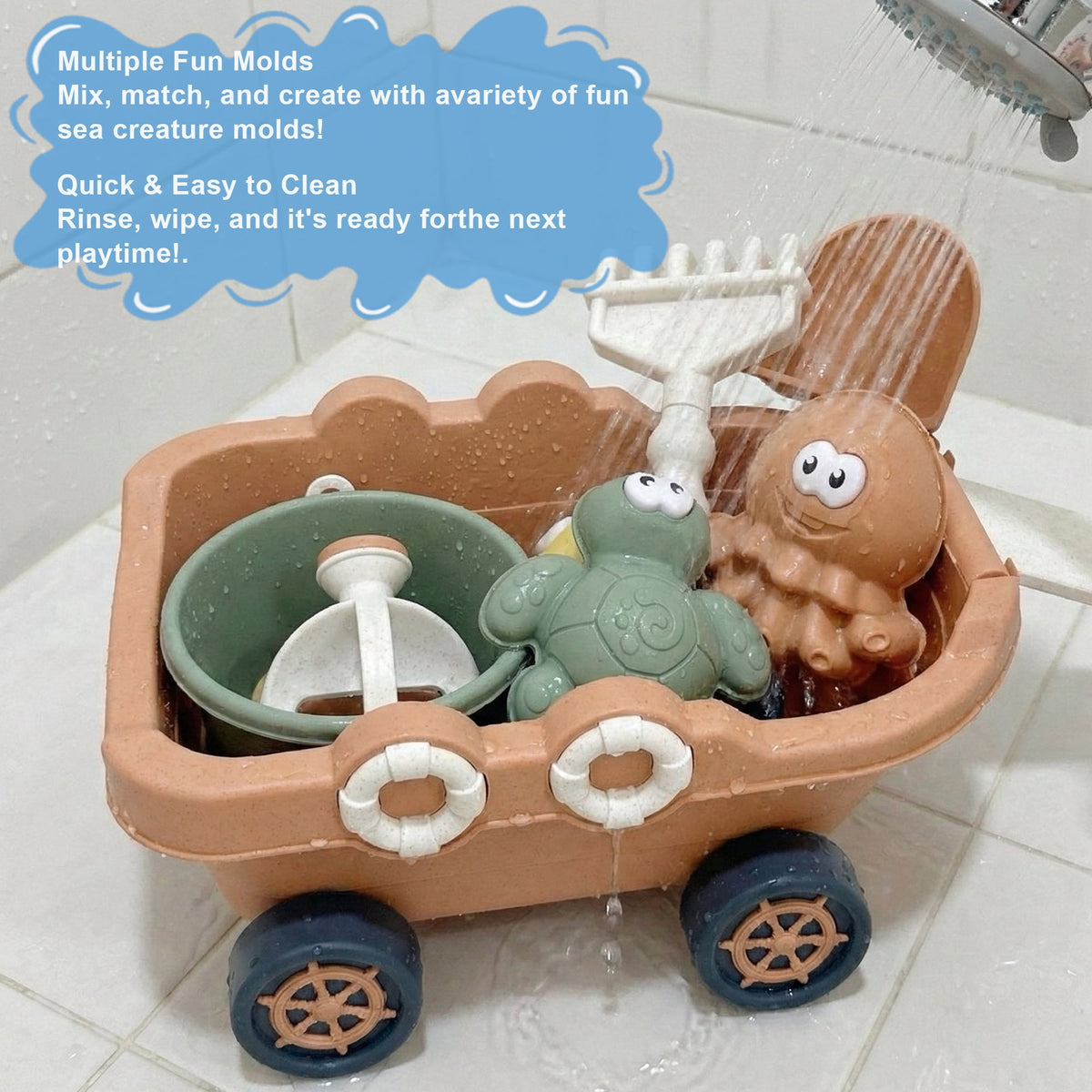 Flynow 9 PCS Beach Toy Set for Kids 3+ Years Old, Friendly Travel Play Sand Set Toy, Sand Castle Building Kit with Boat, Bucket, Shovels, Molds, Mesh Bag, Birthday Gift for Girl Boy Age 3 4 5 6 7 8