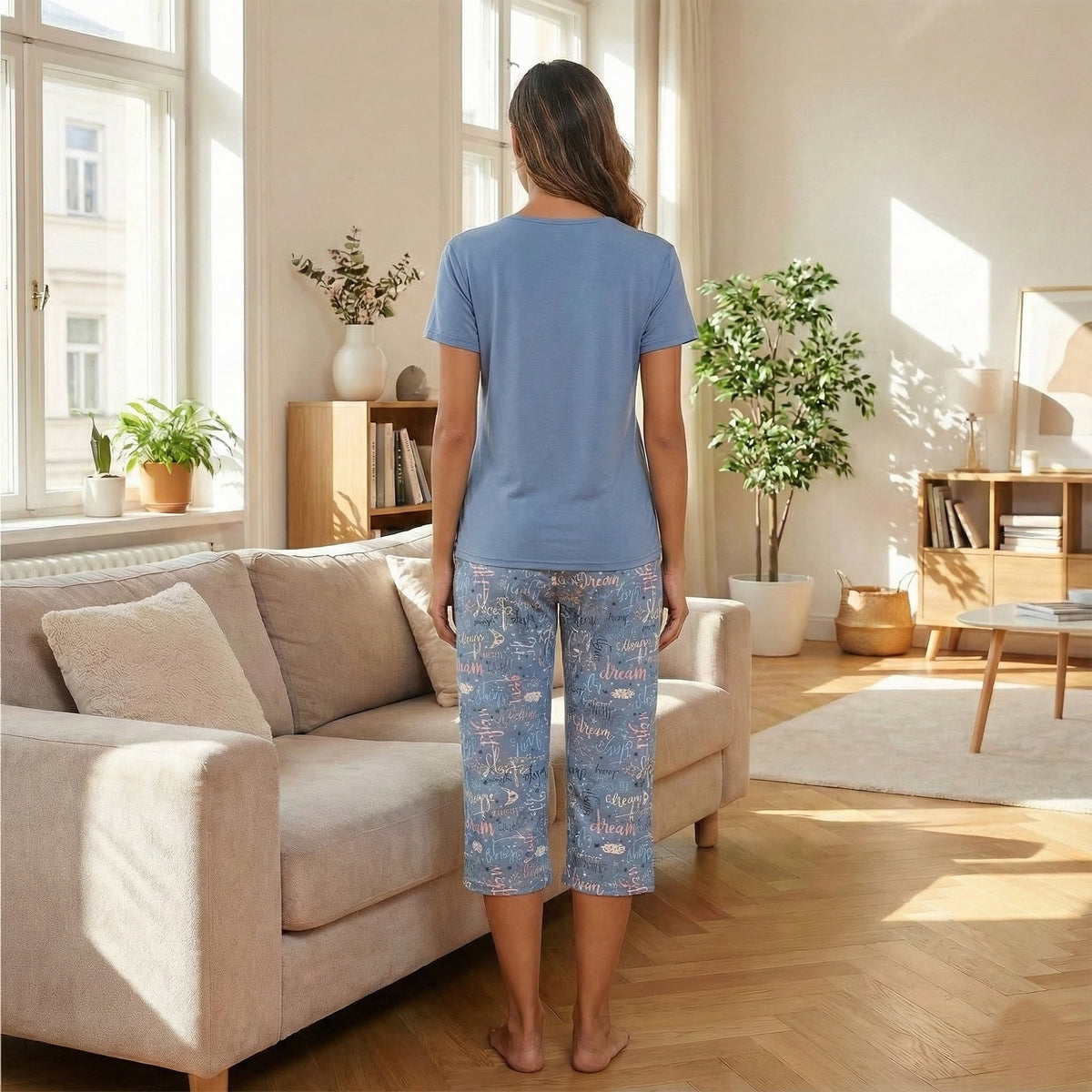 Women’s Pajama Sets 2 Piece Pj Short Sleeve Top and Capri Pants Soft Comfy Lounge Sets Casual Loose Loungewear Sleepwear with Pockets for Spring Summer Fall (Available in Plus Size)