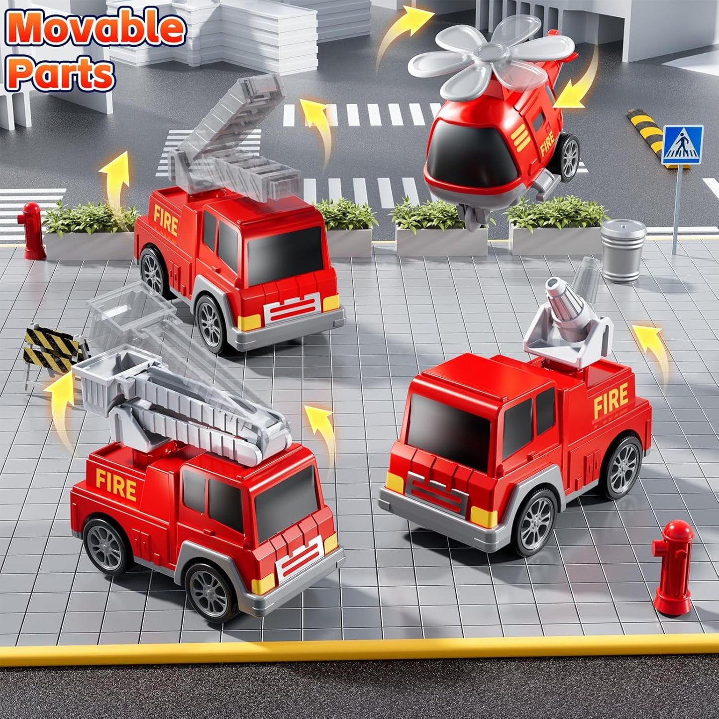 Flynow Fire Truck Car Toy for Toddler Age 3+, Toy Set with Light Sound, Christmas Birthdays Gift for Kids Boy Girl 3 4 5 6 7 8 Year Old