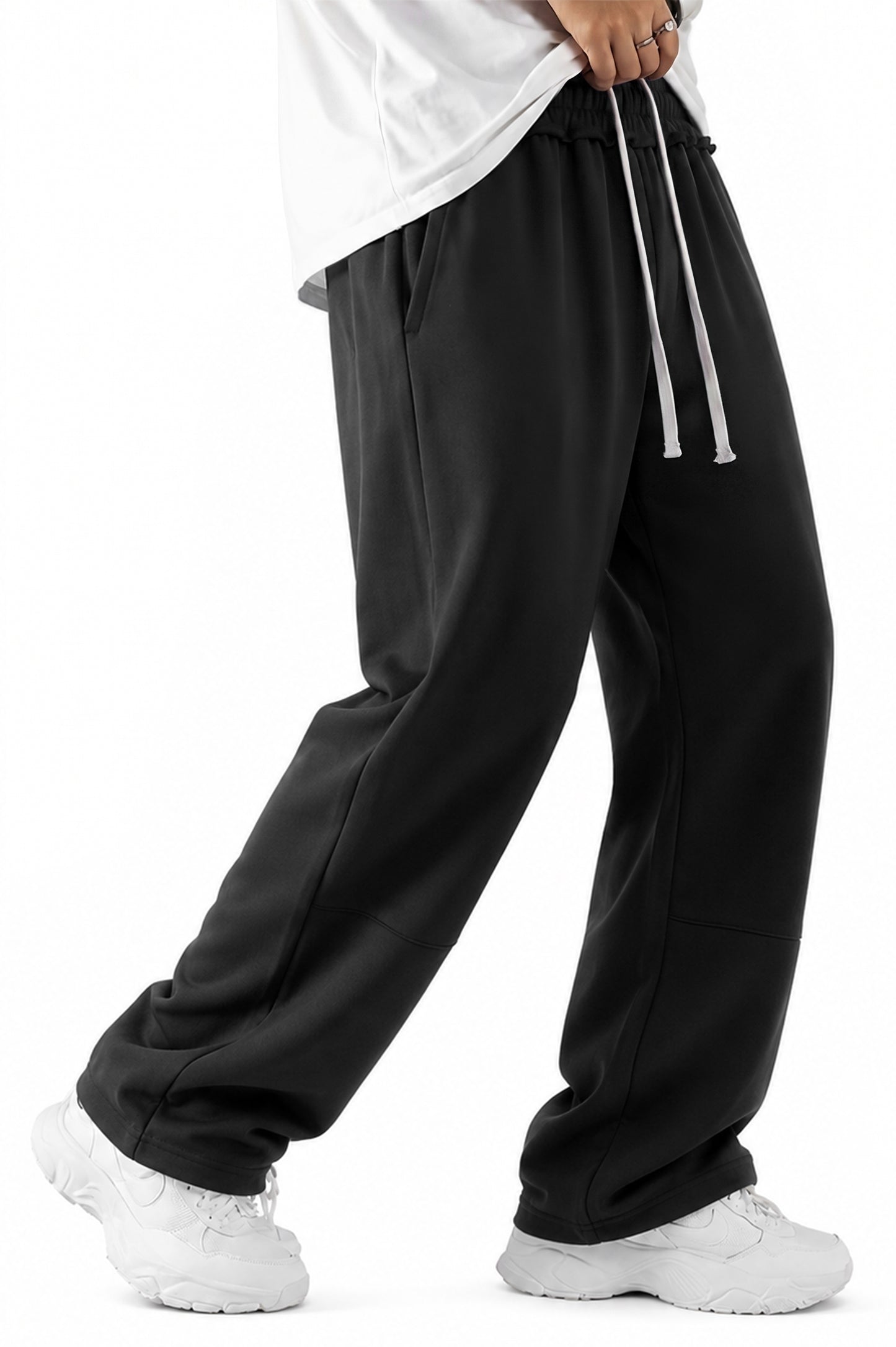 Mens Sweatpants Baggy Loose Fit Raw Hem Pants Casual Drawstring Pants Y2K Wide Leg Stretchy Pants with Pockets