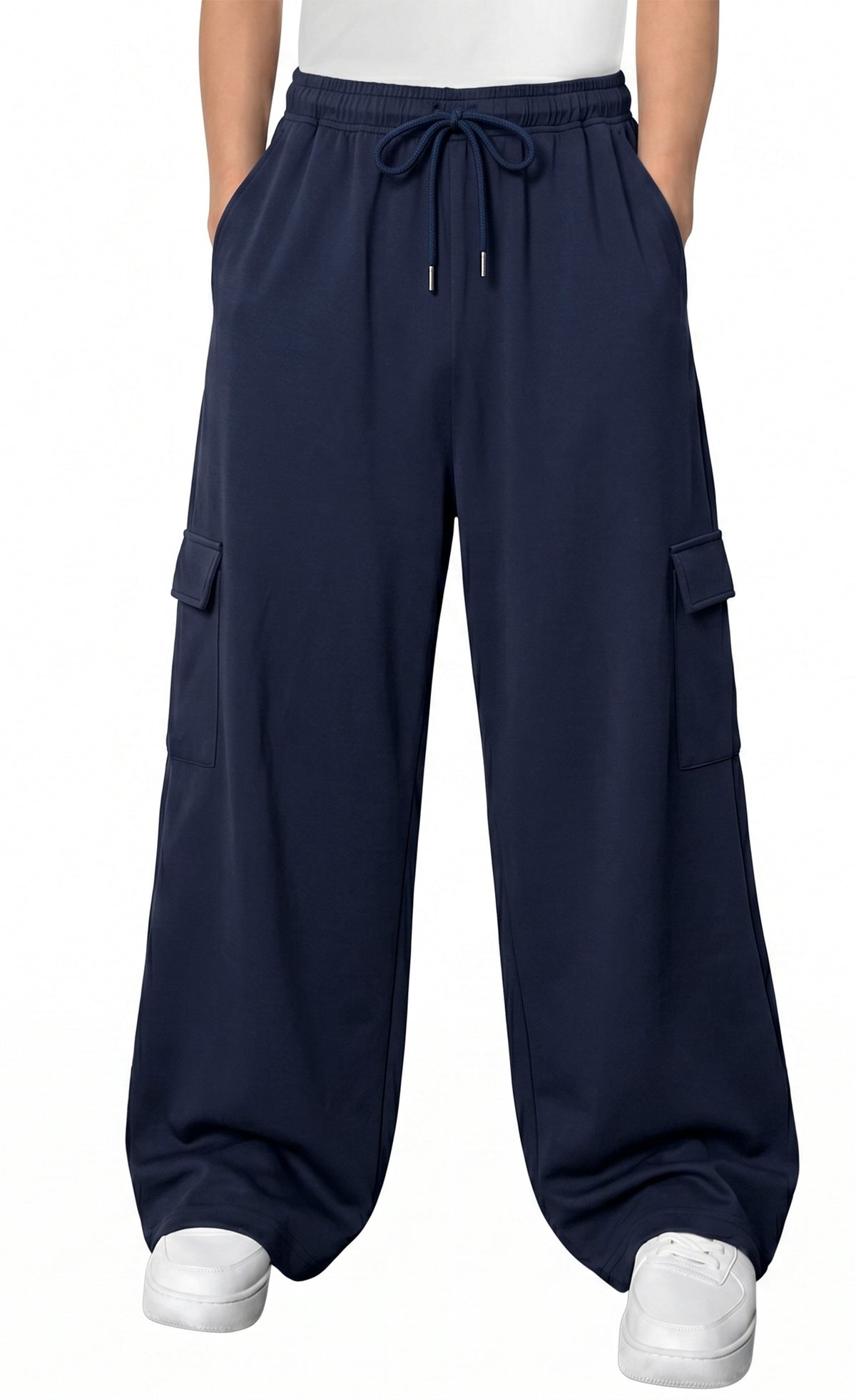 WQD Mens Cargo Sweatpants Baggy Gym Sweat Pants Drawstring Wide Leg Casual Lounge Pants with Pockets