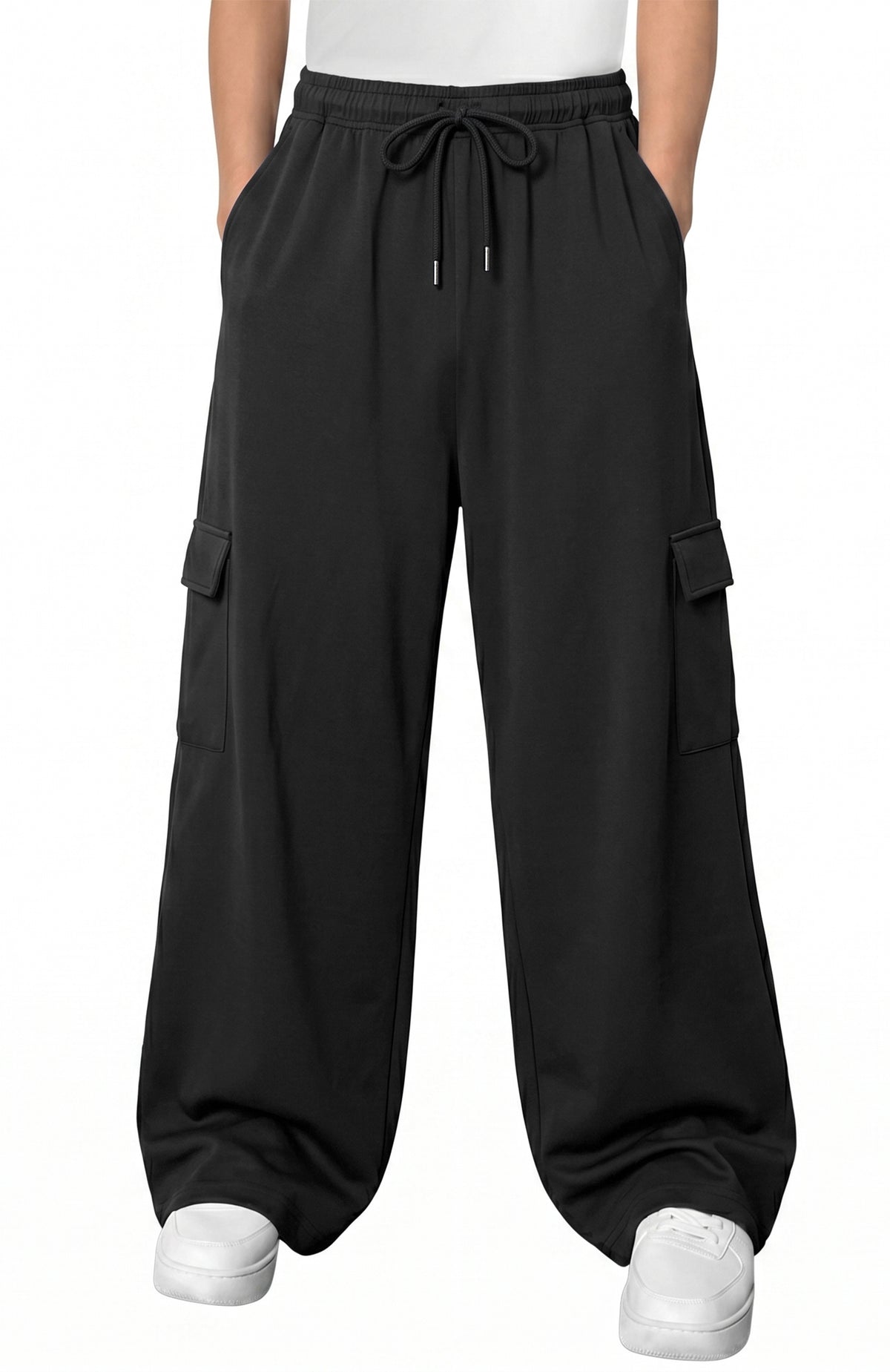 WQD Mens Cargo Sweatpants Baggy Gym Sweat Pants Drawstring Wide Leg Casual Lounge Pants with Pockets