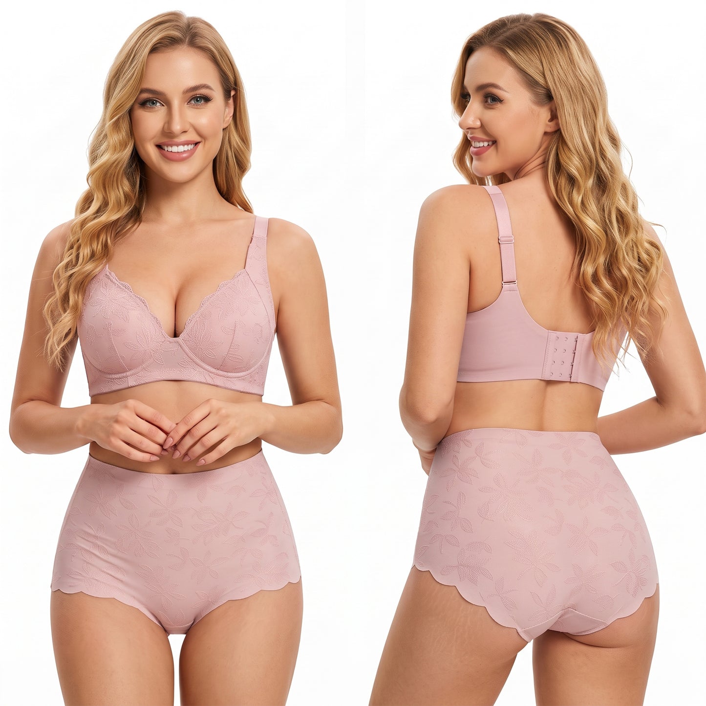 WQD 2 Pack Women's High Waisted Seamless Panties Tummy Control Full Coverage No Show Underwear Soft Stretch Breathable Invisible Briefs Floral Jacquard Everyday Panties M-4XL Plus Size