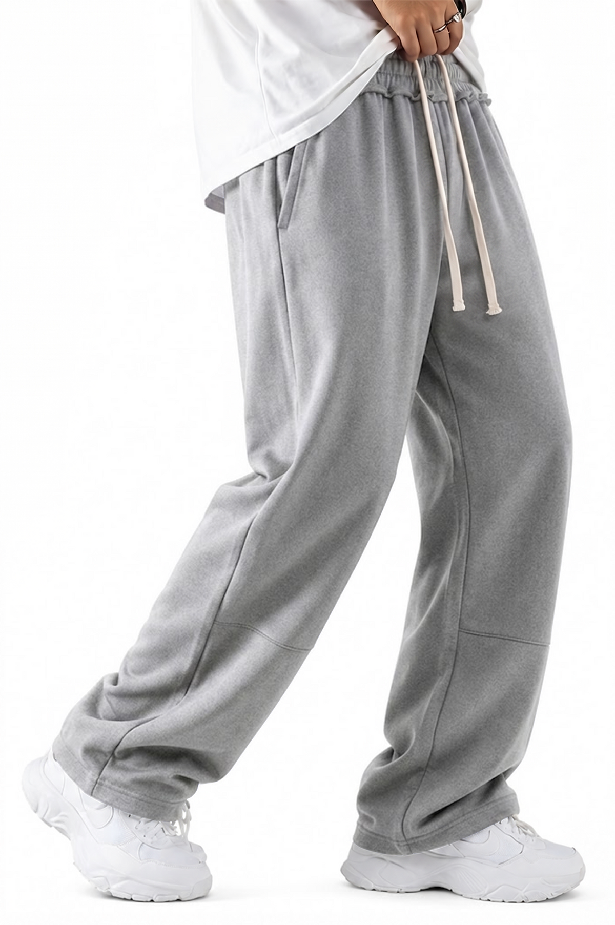 Mens Sweatpants Baggy Loose Fit Raw Hem Pants Casual Drawstring Pants Y2K Wide Leg Stretchy Pants with Pockets