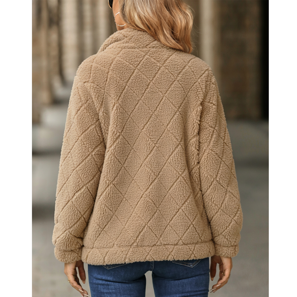 WQD Womens Sherpa Fleece Zip Up Jacket Long Sleeve Stand Collar Warm Fuzzy Teddy Coat Casual Winter Outerwear Soft Cozy Plush Sweatshirt