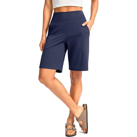 Women's Bermuda Shorts with Pockets High Waisted Knee Length Casual Athletic Walking Workout Lounge Shorts