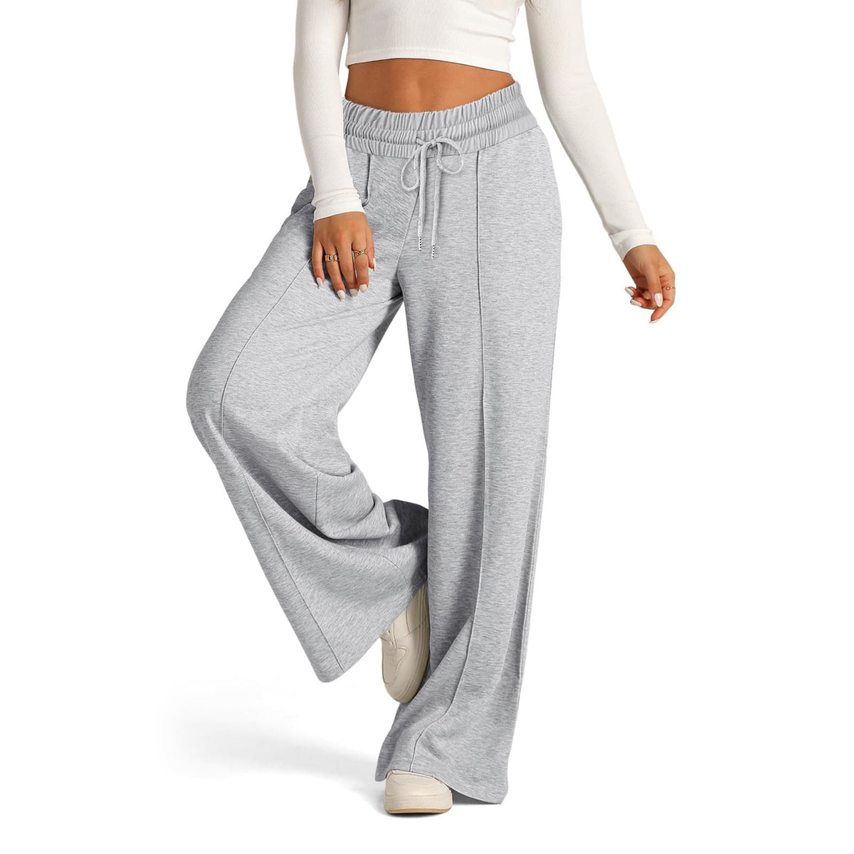 Women’s High Waisted Sweatpants Wide Leg Lounge Pants with Drawstring Elastic Waist Casual Workout Jogger Trousers with Pockets