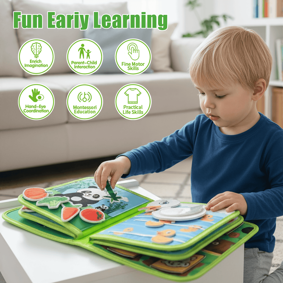 Flynow Busy Board Montessori Toy Busy Book for Toddler 1-3, Sensory Early Learning Educational Travel Toy for Baby Age 2, Birthday Christmas Baptism Gift for Kids Boy Girl 4 Year Old
