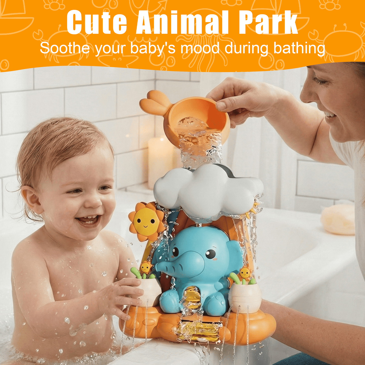 Flynow Bath Toy for Toddler 1-3 Year Old, Baby Waterfall Bathtub Toy with Suction Cup, Kids Bath Tub Shower Playset, Infant Bathtime Fun Birthday Gift 12-24 Month, Girl Boy Age 1 2 3 4 5