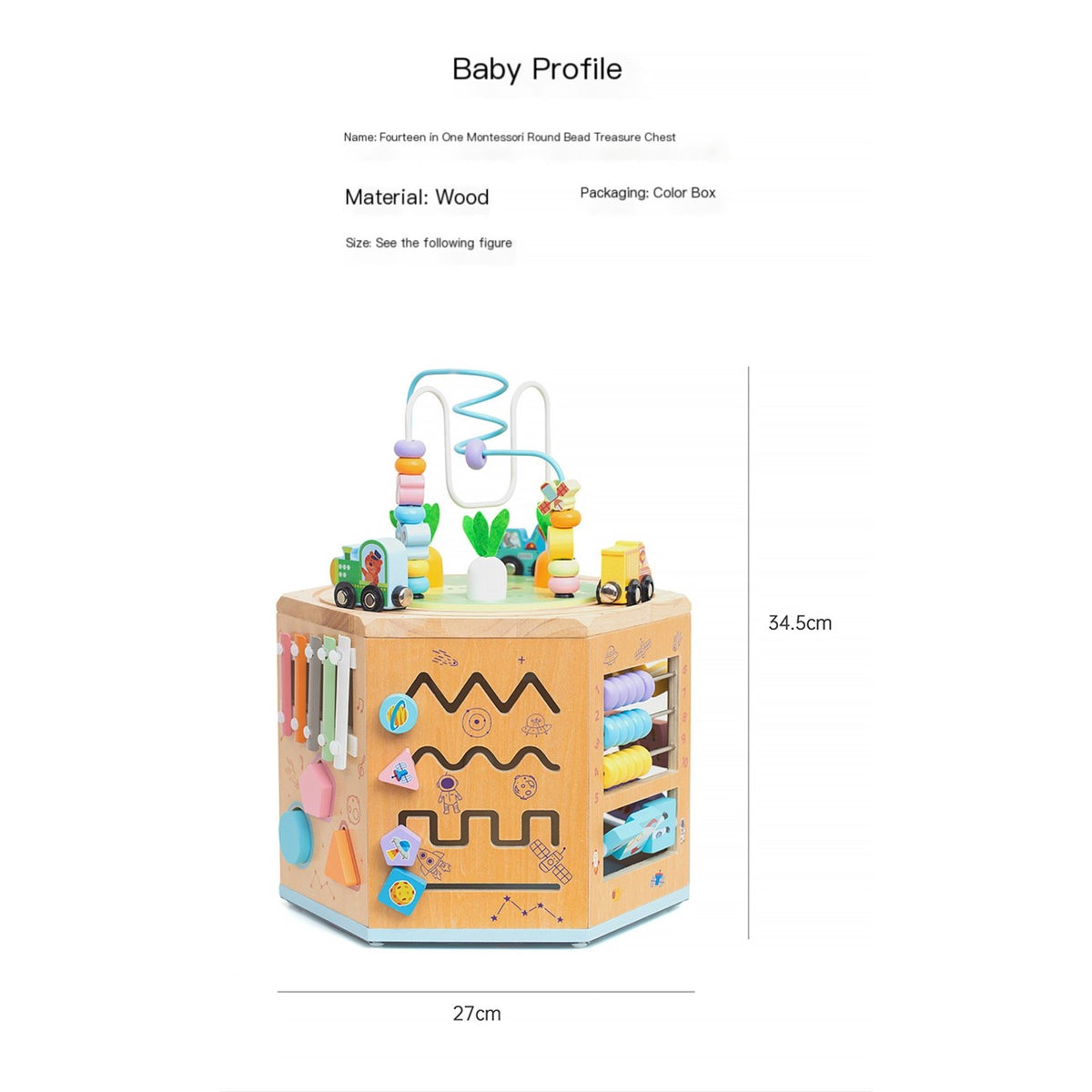 Flynow Baby Wooden Activity Table Cube for Toddlers, 14 in 1 Montessori Baby Activity Cube, Baby Play Cube Toy with Educational Features, Gift Wooden Cube Toy for Babies 6-12 Months