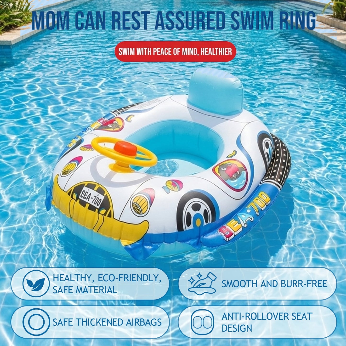 Flynow Baby Pool Float, Baby Swimming Float with Safety Seat, Smart Swim Trainer, Inflatable Toddlers Pool Floats, Infant Swim Floats, Kids Floaties, Water Toy Gift Beach Summer Essentials