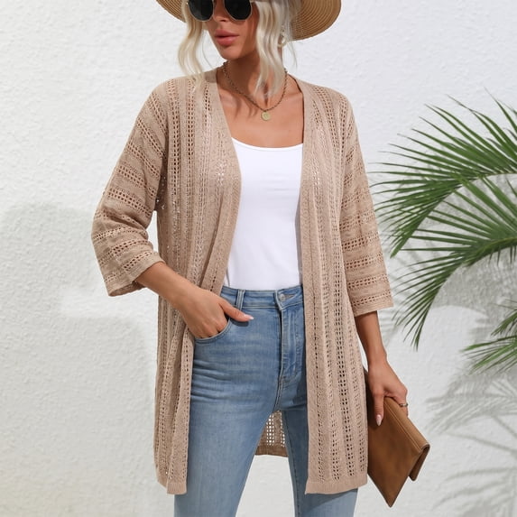 Womens Crochet Cardigan Sweaters for Summer Spring Fall, Lightweight Short Sleeve Oversized Open Front Kimono Boho Knit Beach Cover Up with Swimsuit, Bikini, Bathing suit