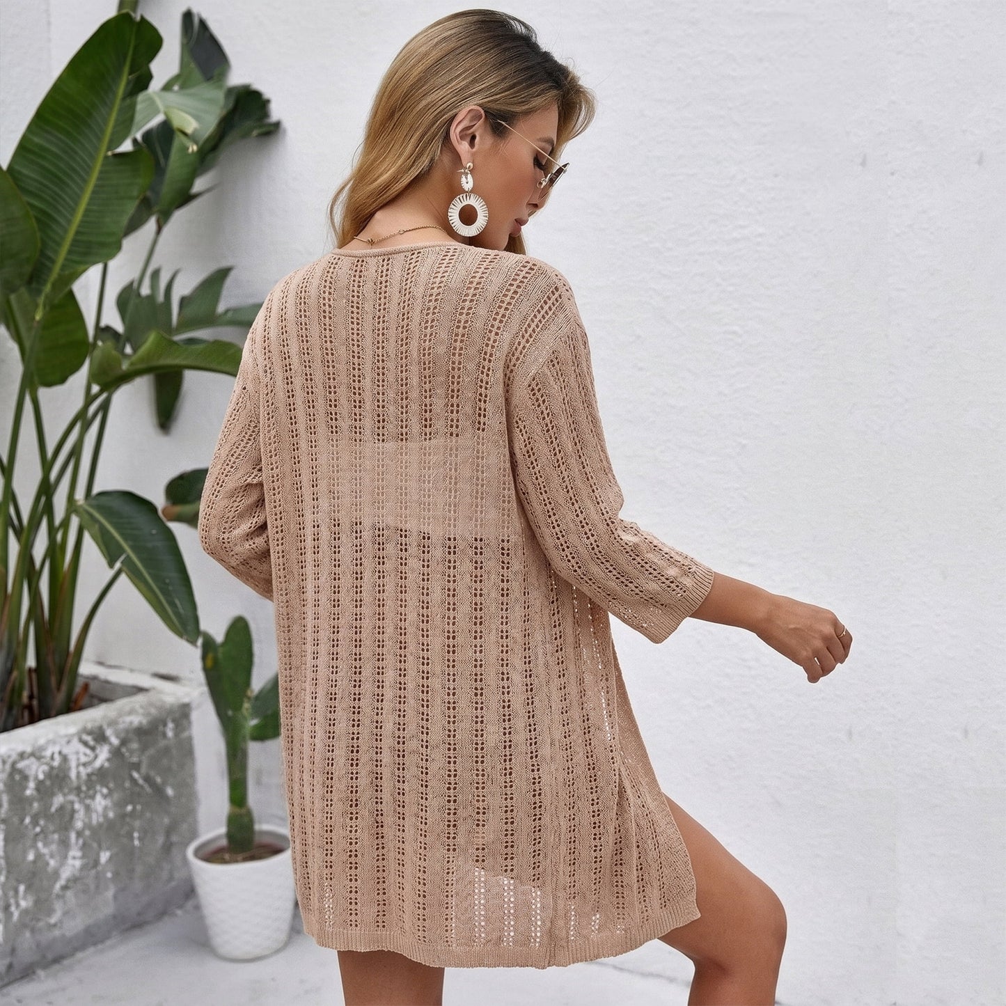 Womens Crochet Cardigan Sweaters for Summer Spring Fall, Lightweight Short Sleeve Oversized Open Front Kimono Boho Knit Beach Cover Up with Swimsuit, Bikini, Bathing suit