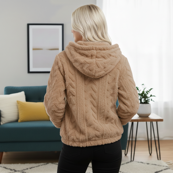 WQD Womens Fleece Jacket Winter Sherpa Coat Long Sleeve Warm Fuzzy Casual Outerwear Soft Cozy Zip Up Hooded Top with Pockets