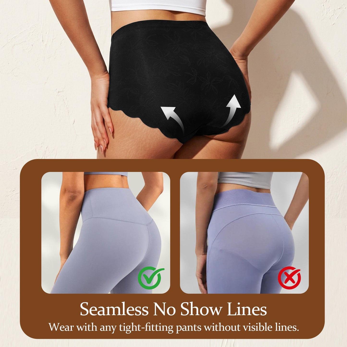 WQD 2 Pack Women's High Waisted Seamless Panties Tummy Control Full Coverage No Show Underwear Soft Stretch Breathable Invisible Briefs Floral Jacquard Everyday Panties M-4XL Plus Size