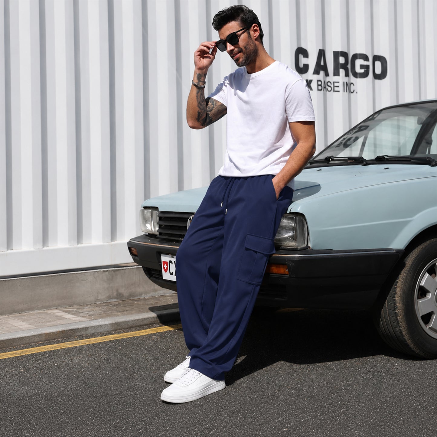 WQD Mens Cargo Sweatpants Baggy Gym Sweat Pants Drawstring Wide Leg Casual Lounge Pants with Pockets