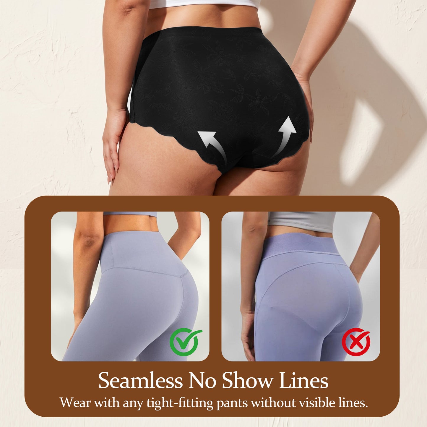 WQD 2 Pack Women's High Waisted Seamless Panties Tummy Control Full Coverage No Show Underwear Soft Stretch Breathable Invisible Briefs Floral Jacquard Everyday Panties M-4XL Plus Size