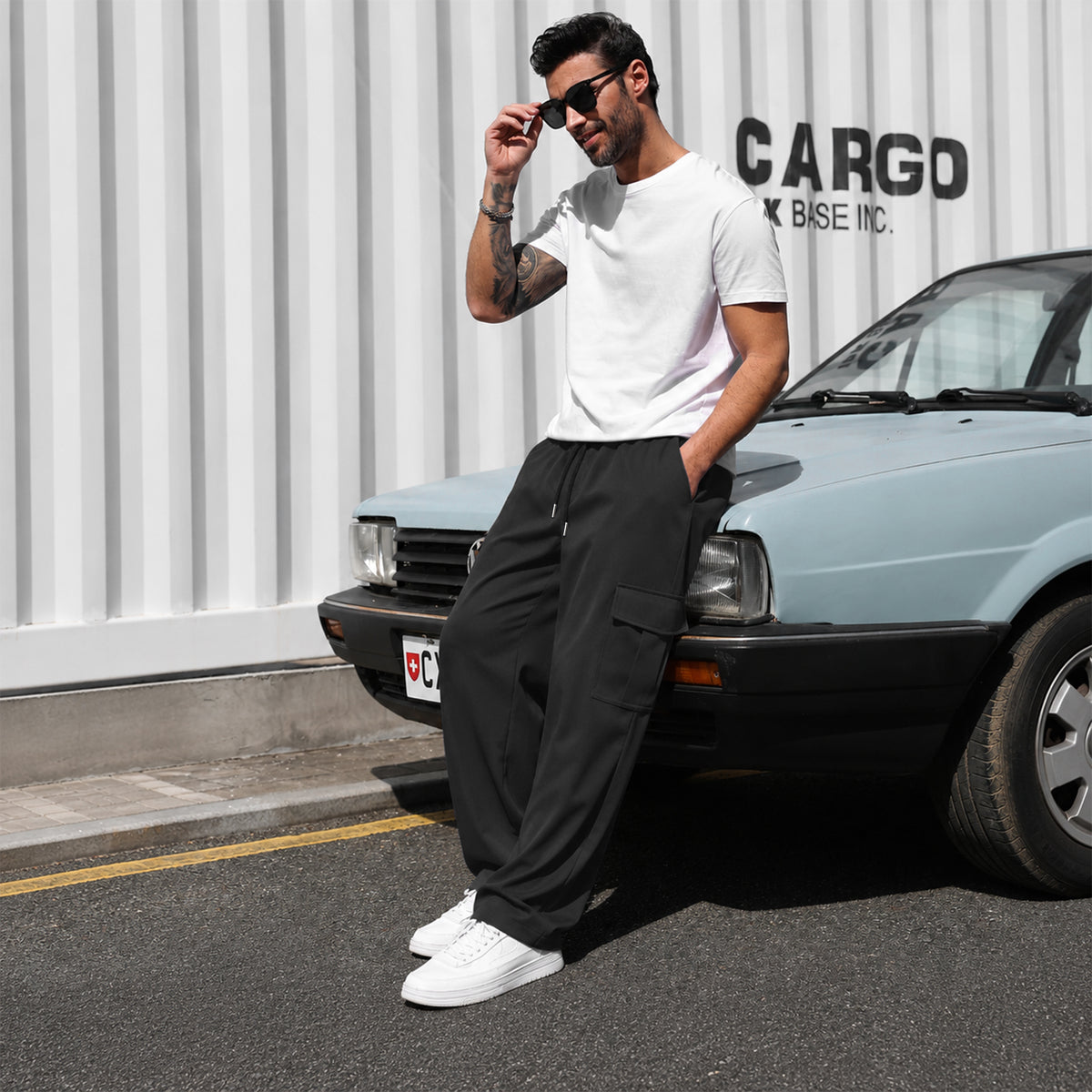 WQD Mens Cargo Sweatpants Baggy Gym Sweat Pants Drawstring Wide Leg Casual Lounge Pants with Pockets