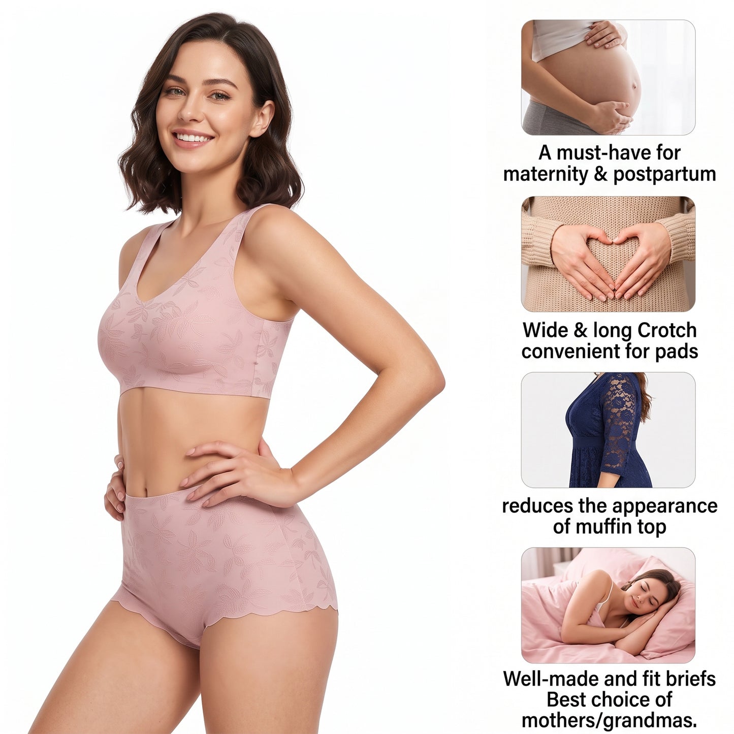 WQD 2 Pack Women's High Waisted Seamless Panties Tummy Control Full Coverage No Show Underwear Soft Stretch Breathable Invisible Briefs Floral Jacquard Everyday Panties M-4XL Plus Size