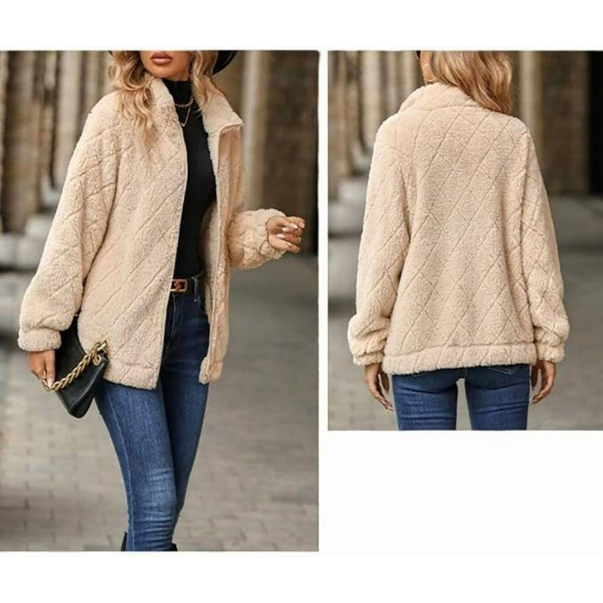 WQD Womens Sherpa Fleece Zip Up Jacket Long Sleeve Stand Collar Warm Fuzzy Teddy Coat Casual Winter Outerwear Soft Cozy Plush Sweatshirt