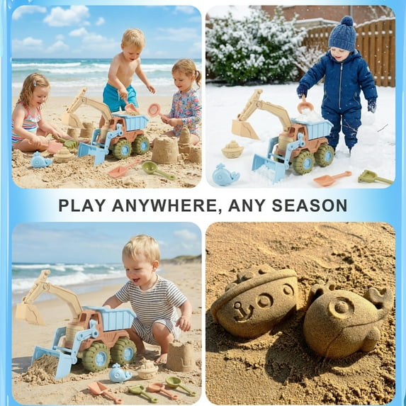 Flynow 7 Pcs Beach Toy Set for Kids 3+ Years Old, Friendly Travel Play Sand Construction Set, Sand Castle Building Kit, Birthday Gift for Girl Boy Age 3 4 5 6 7 8