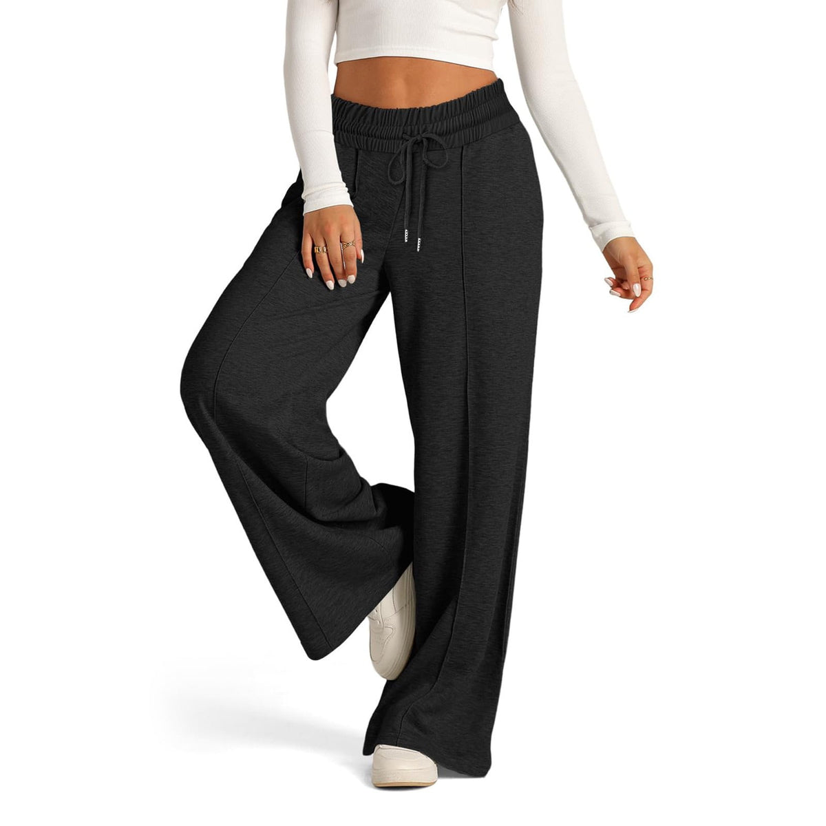 Women’s High Waisted Sweatpants Wide Leg Lounge Pants with Drawstring Elastic Waist Casual Workout Jogger Trousers with Pockets
