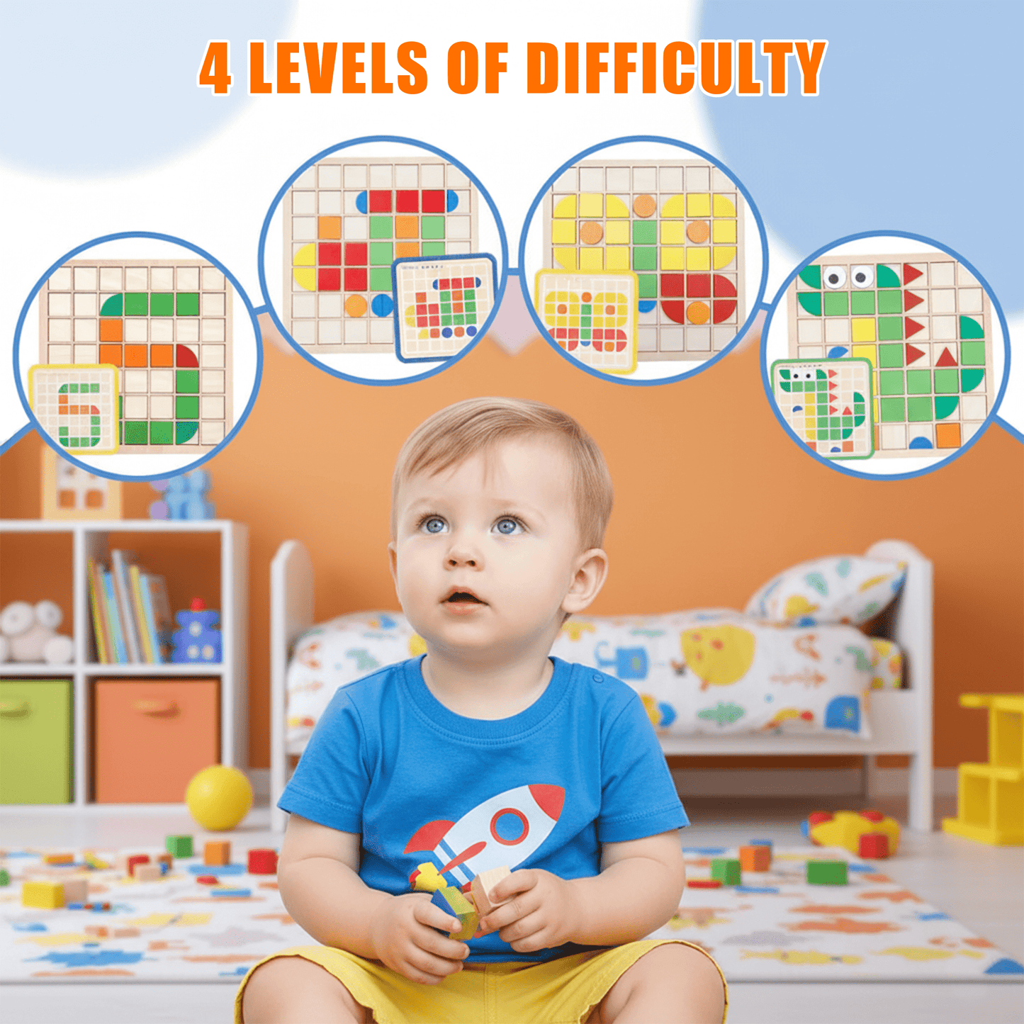 Flynow Wooden Mosaic Puzzle, 137 Shape Pattern Blocks, Learning Educational Montessori Toy, Christmas Birthday Gift for Toddler Kids Boy Girl 3 4 5 6 7 Year Old