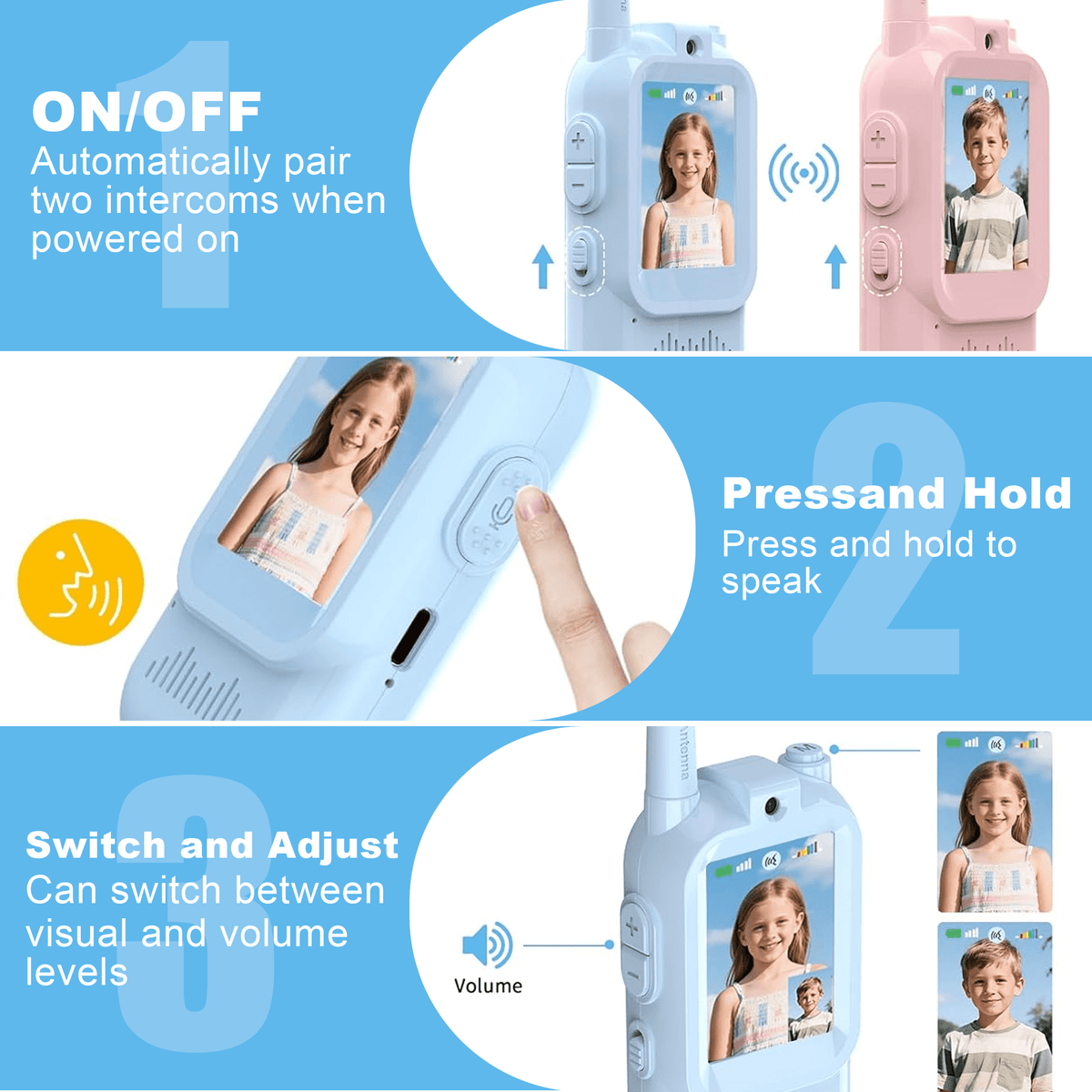 Flynow Kids Video Walkie Talkies 2 Pack for Age 3+, Rechargeable Toy Radios with Screen Display Voice Effects, One-on-One Pairing Long Range, Birthday Gift for Boy Girl 3 4 5 6 7 8 9 10 Year Old