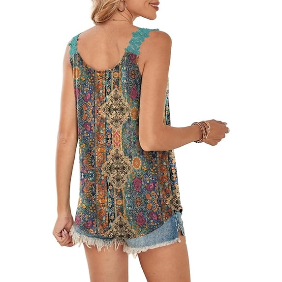 WQD Tank Tops for Women Spring Fashion Sleeveless V Neck Lace Tops Flower Flowy Summer Outfits Beach Vacation Clothes