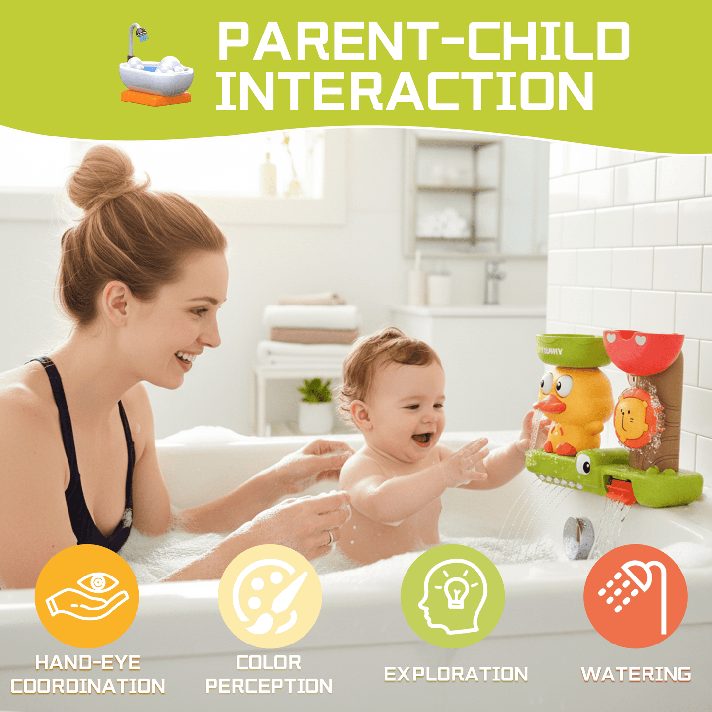 Flynow Bath Toys for Toddlers 1-3, Baby Waterfall Bathtub Toy with Suction Cup, Kids Bath Tub Shower Playset, Infant Bathtime Fun Birthday Gift 18 24 Month, 2-4, 3-5 Year Old Girl Boy