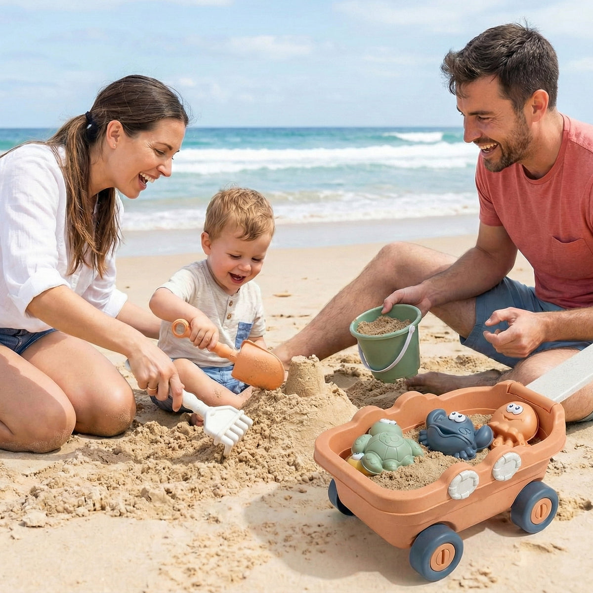 Flynow 9 PCS Beach Toy Set for Kids 3+ Years Old, Friendly Travel Play Sand Set Toy, Sand Castle Building Kit with Boat, Bucket, Shovels, Molds, Mesh Bag, Birthday Gift for Girl Boy Age 3 4 5 6 7 8