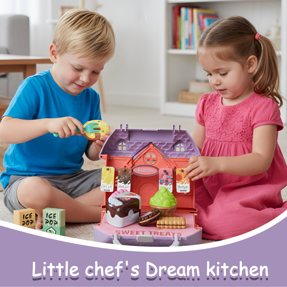 Flynow Kids Pretend Play Food Dessert Toy for Toddler 1-3 Year Old, 21pcs Playset with Storage Box, Cake, Cookies, Christmas Birthday Gift for Child Boys Girls Age 2 4 5 6 7 8 9 10
