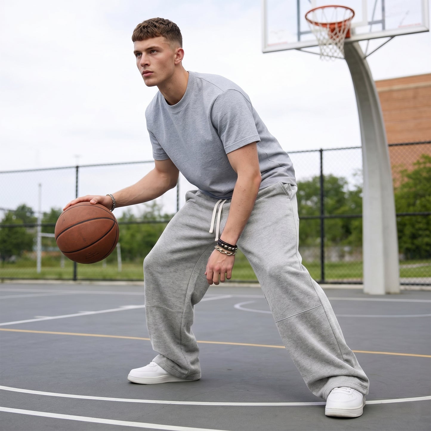 Mens Sweatpants Baggy Loose Fit Raw Hem Pants Casual Drawstring Pants Y2K Wide Leg Stretchy Pants with Pockets
