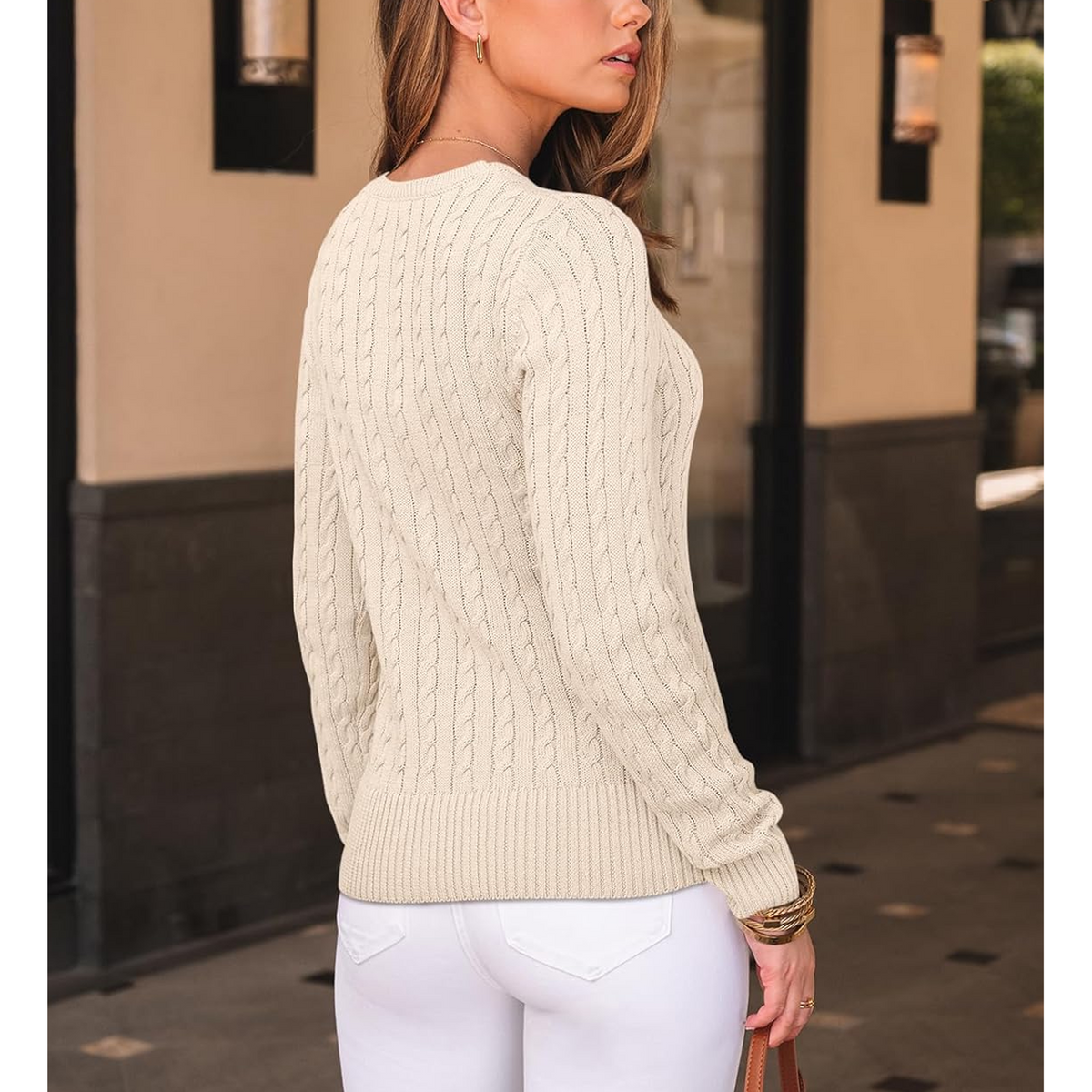 WQD Womens Sweaters Crew Neck Pullover Long Sleeve Cable Knitted Cozy Dressy Casual Ladies Fashion Tops Soft Business Trendy Classic Outfits for Spring Fall Winter