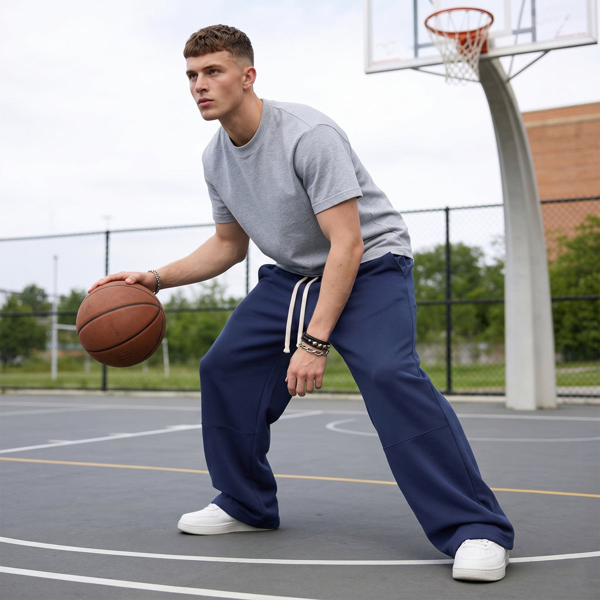 Mens Sweatpants Baggy Loose Fit Raw Hem Pants Casual Drawstring Pants Y2K Wide Leg Stretchy Pants with Pockets