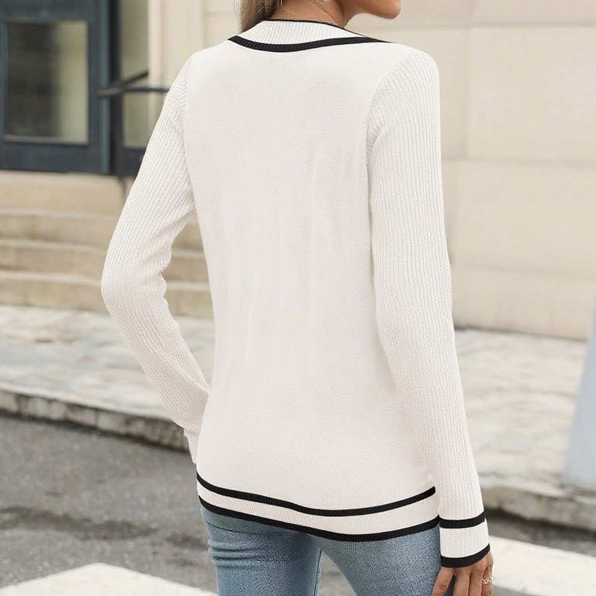 WQD Womens Sweaters V Neck Pullover Long Sleeve Knitted Cozy Dressy Casual Ladies Fashion Tops for Spring Fall Winter