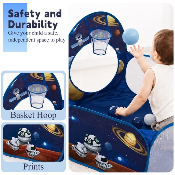 Flynow Rocket Ship Play Tent House Pop up toys for 0-1-2-3-4-5-6 Age boys Gift Play Tent Kids Indoor Outdoor Spaceship Playhouse Tent Set Basketball Hoop Indoor