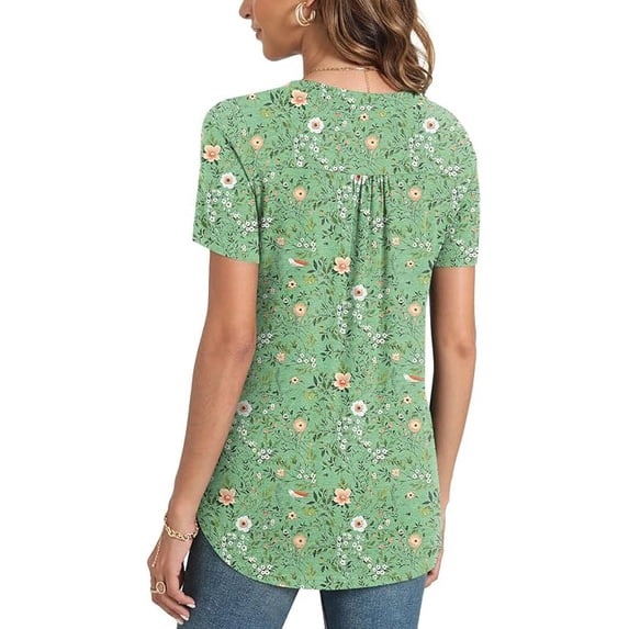 Women’s Summer Floral Tops Short Sleeve Henley Shirt Button Down Casual Loose Fit Lightweight Tunic Blouse for Daily Wear(Available in Plus Size)