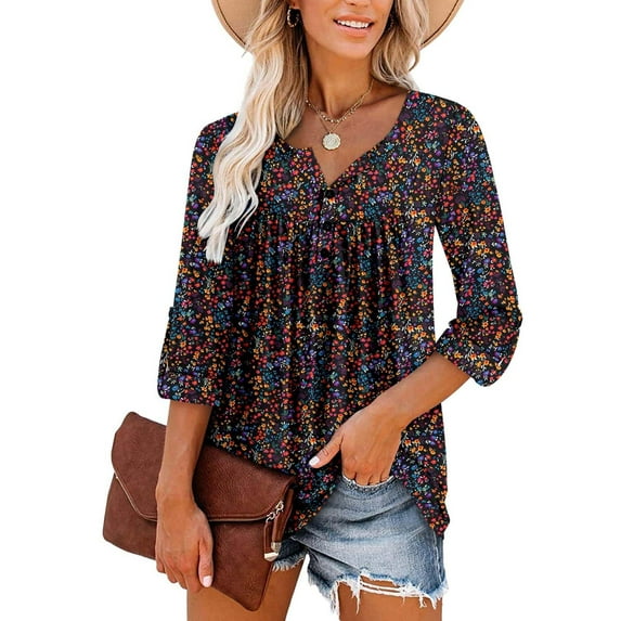 WQD Womens Long Sleeve Shirts Dressy Casual Floral Blouses Loose Tunic Tops for Fall Winter Spring (Available in Plus Size)
