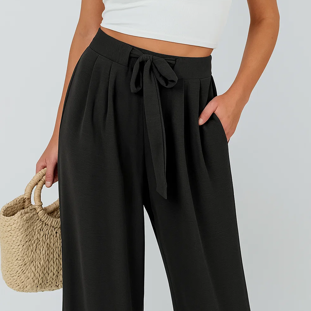 WQD Women Wide Leg Palazzo Pants High Waist Flowy Casual Loose Fit Trousers for Lounge Travel Daily Office Wear