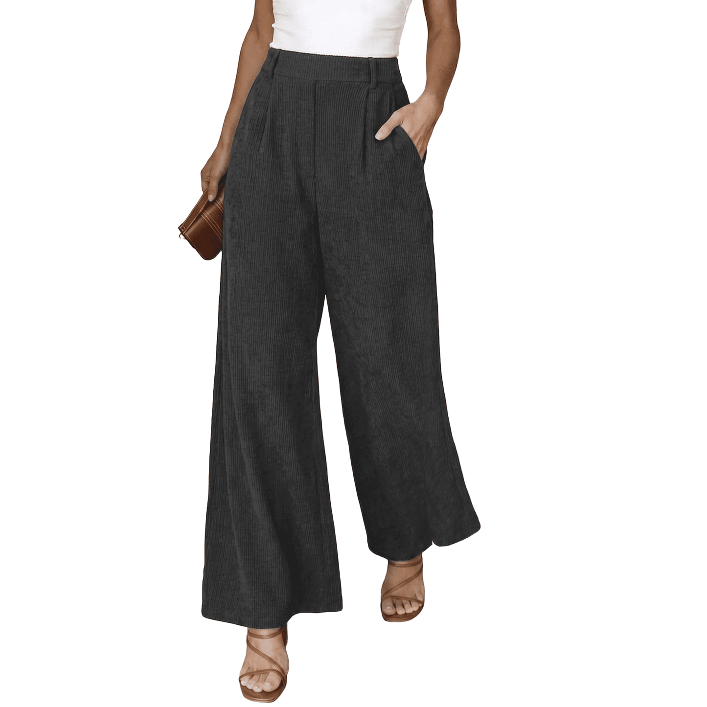 Women’s High Waisted Wide Leg Pants Casual Straight Leg Trousers with Front Pleats Elastic Back Waist Lounge Work Pants