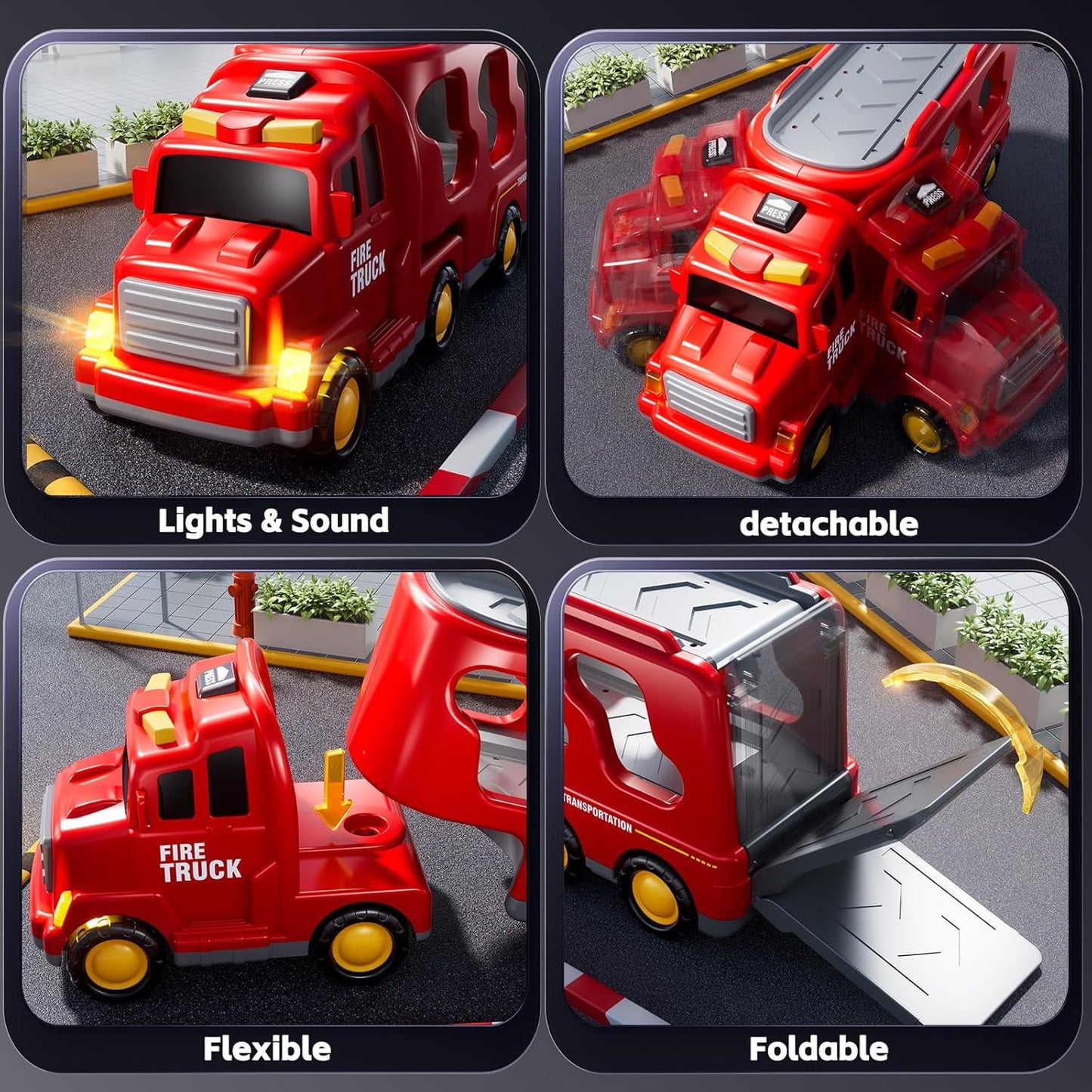 Flynow Fire Truck Car Toy for Toddler Age 3+, Toy Set with Light Sound, Christmas Birthdays Gift for Kids Boy Girl 3 4 5 6 7 8 Year Old