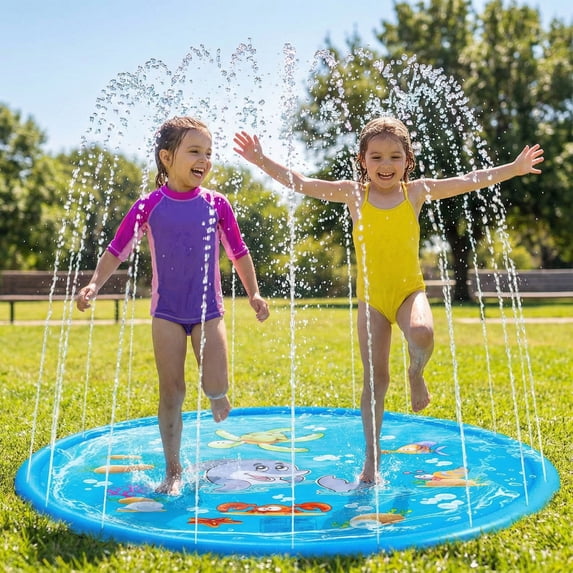 Flynow Splash Pad Sprinkler for Kids 39" Splash Play Mat Outdoor Water Toy Inflatable Splash Pad Baby Toddler 1-3 Years Old Pool Boy Girl Children Outside Backyard Dog Sprinkler for Age 2 4 5 6 7 8
