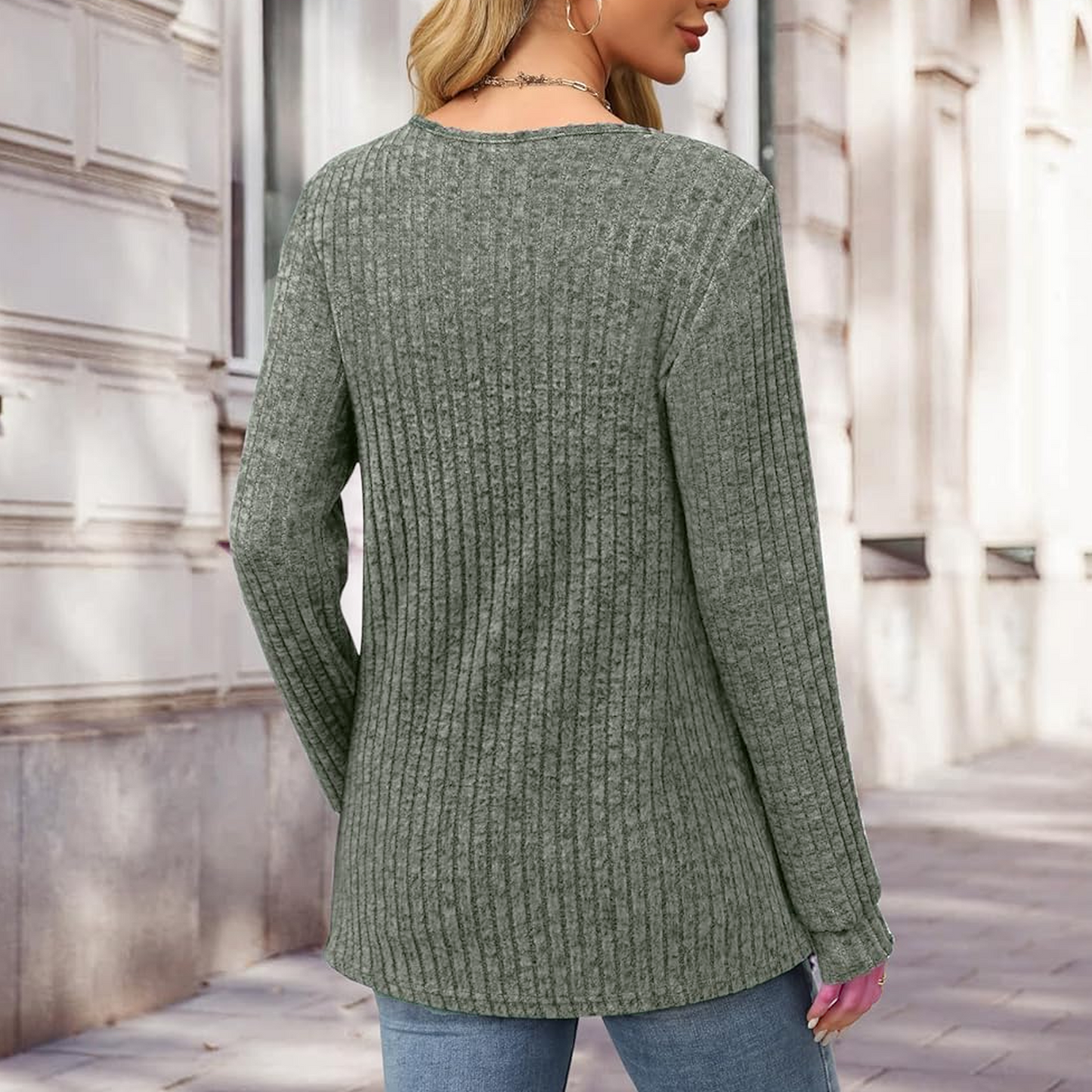 WQD Womens Sweater Long Sleeve Henley Shirts Loose Tunic Tops Casual Pullover Trendy Outfits for Fall Winter Spring (Available in Plus Size)