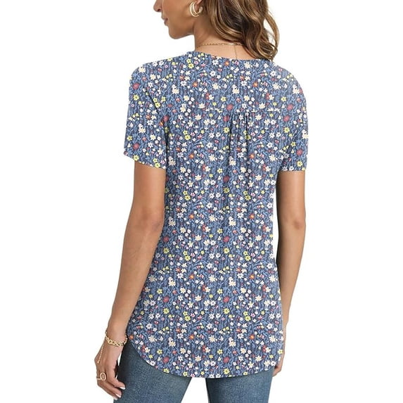 Women’s Summer Floral Tops Short Sleeve Henley Shirt Button Down Casual Loose Fit Lightweight Tunic Blouse for Daily Wear(Available in Plus Size)