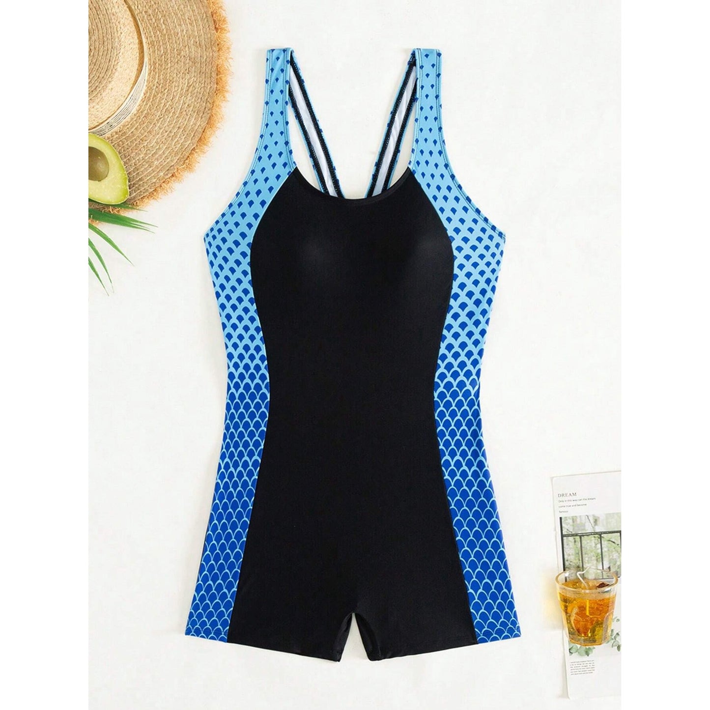 Women's Athletic One Piece Swimsuit Tummy Control Boyleg Racerback Sport Swimwear Color Block Bathing Suit for Lap Swimming Pool