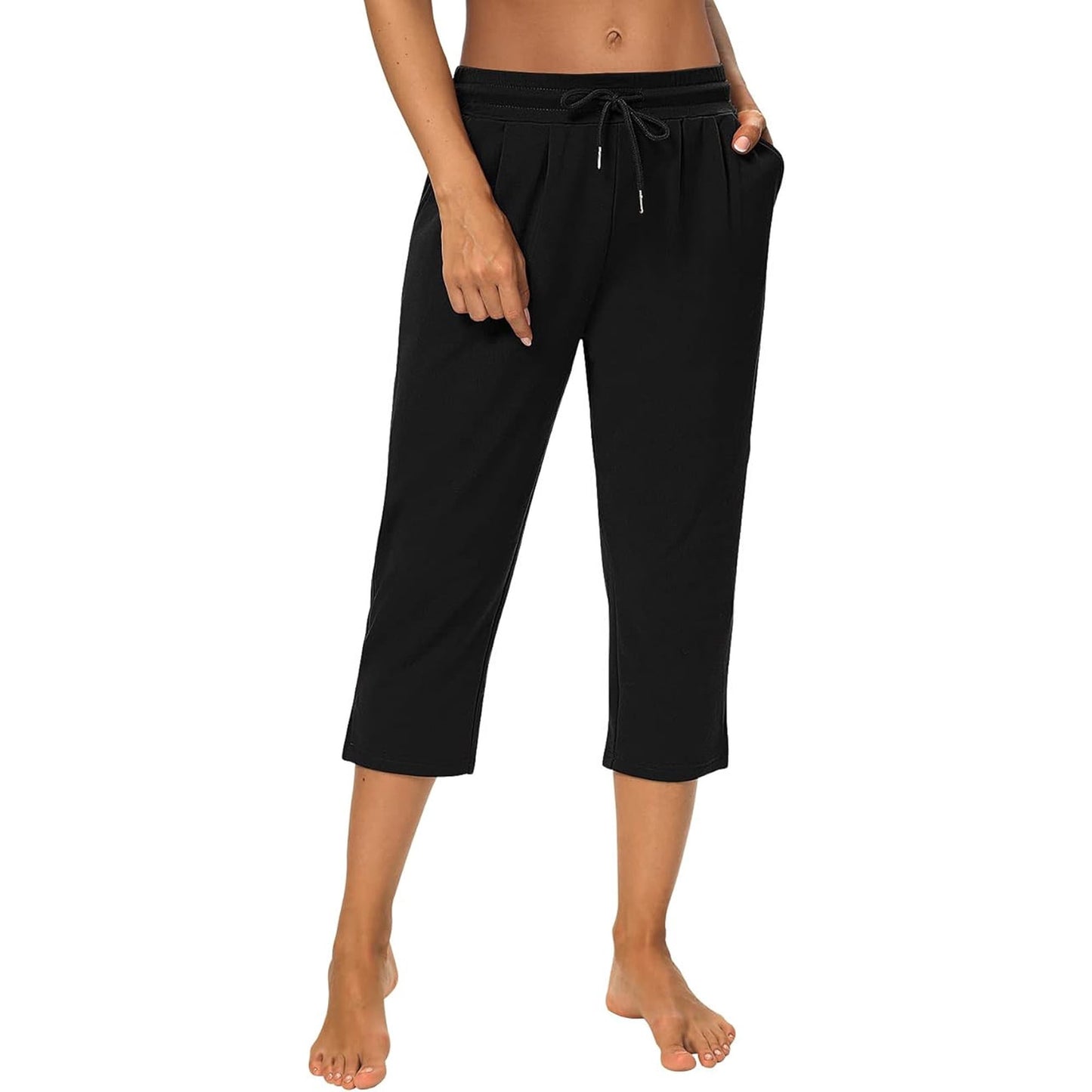 WQD Women’s Capri Sweatpants Yoga Pants Loose Workout Joggers High Waist Drawstring Flare Leggings Lounge Pajama Capris Pants with Pockets for Summer (Available in Plus Size)