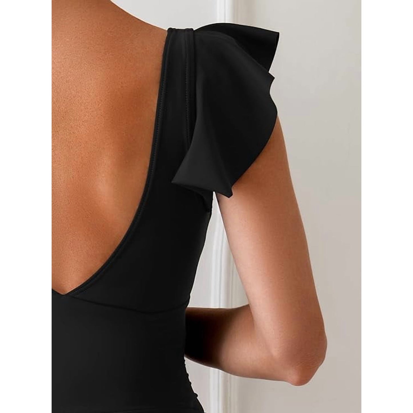 Women’s One Piece Swimdress Tummy Control Ruffle Swimsuit V Neck Tie Knot Skirted Bathing Suit Swim Dress