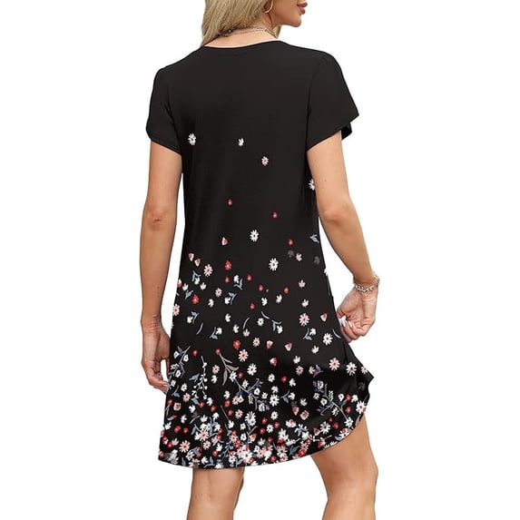 Women’s Summer Sundress with Pockets Short Sleeve V Neck Swing Midi Dress Casual Loose Fit Vacation Beach Dress