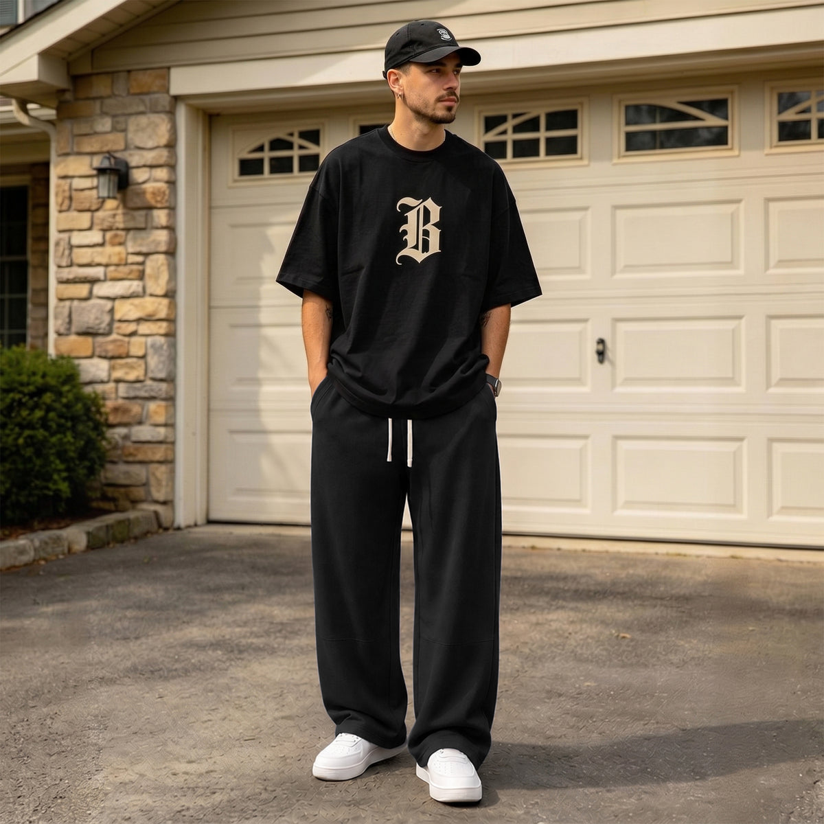 Mens Sweatpants Baggy Loose Fit Raw Hem Pants Casual Drawstring Pants Y2K Wide Leg Stretchy Pants with Pockets